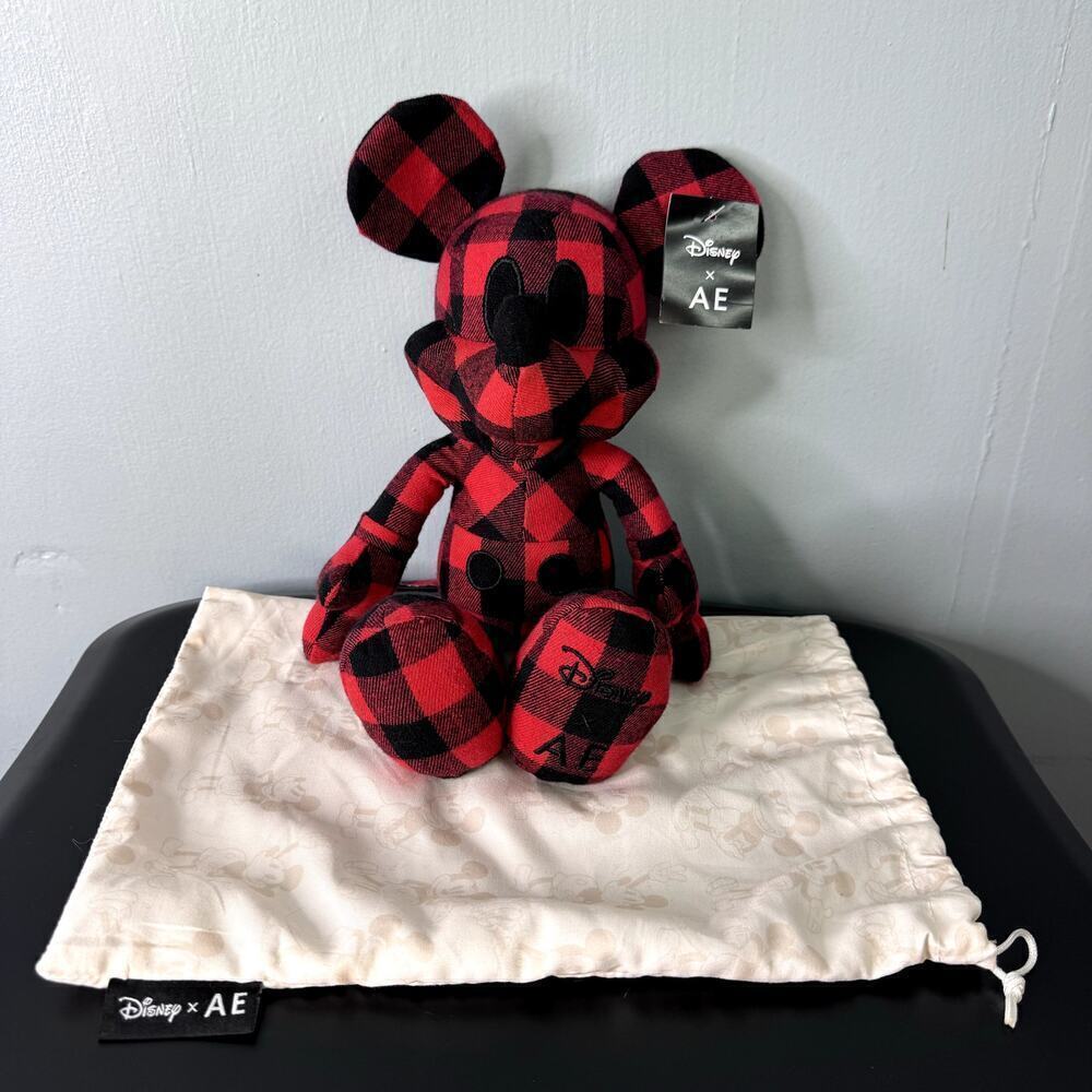 Disney X AE Mickey Mouse American Eagle Special Edition Red Buffalo Plaid Plush
